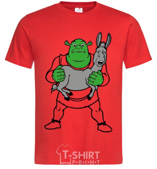 Men's T-Shirt Shrek and the donkey red фото