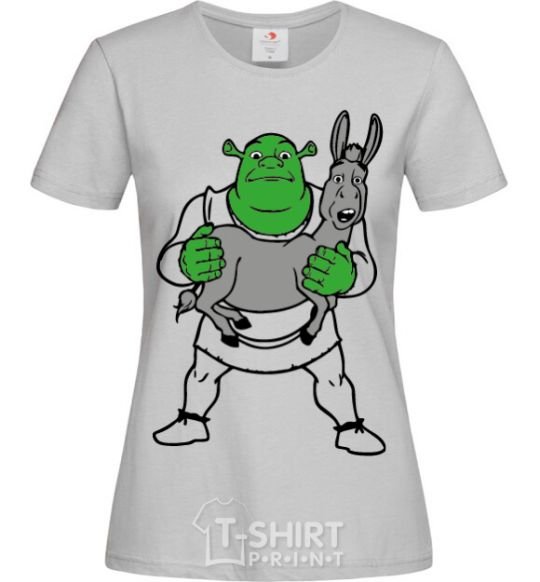 Women's T-shirt Shrek and the donkey grey фото