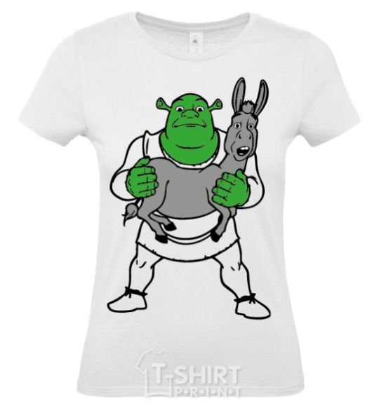 Women's T-shirt Shrek and the donkey White фото