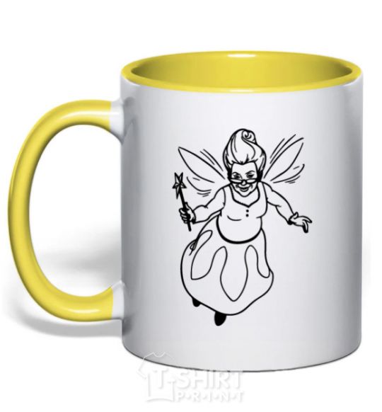 Mug with a colored handle Fairy godmother yellow фото