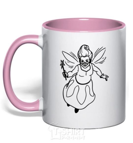 Mug with a colored handle Fairy godmother light-pink фото