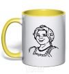 Mug with a colored handle Fiona's portrait yellow фото