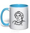 Mug with a colored handle Fiona's portrait sky-blue фото