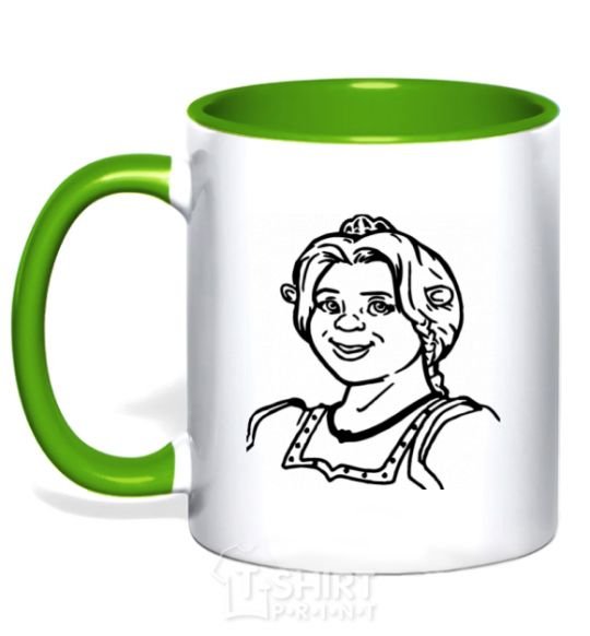 Mug with a colored handle Fiona's portrait kelly-green фото