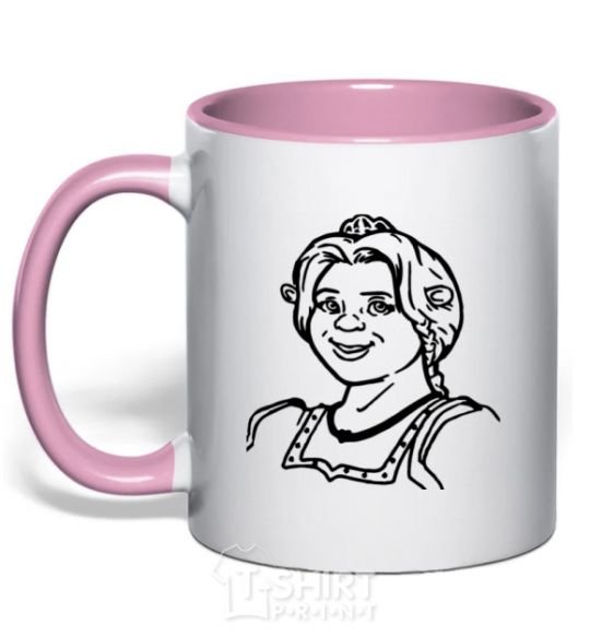 Mug with a colored handle Fiona's portrait light-pink фото