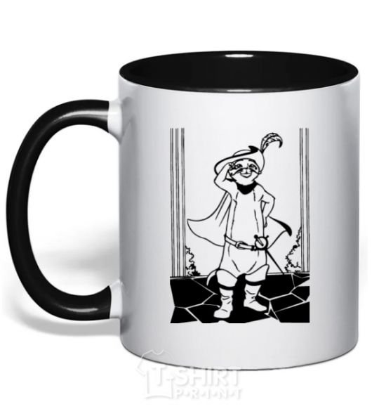 Mug with a colored handle A puss in boots black фото