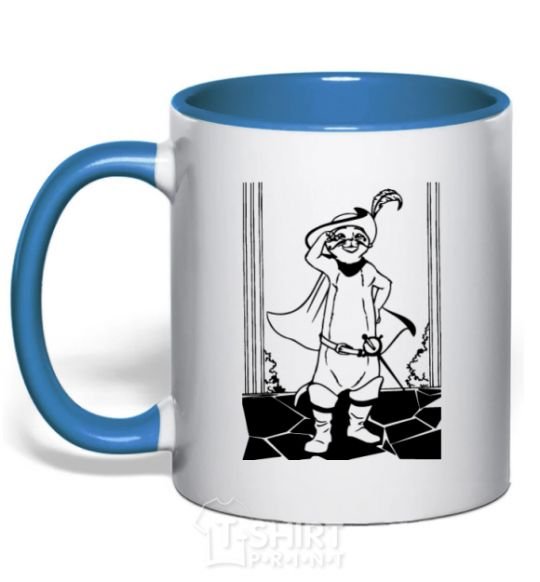 Mug with a colored handle A puss in boots royal-blue фото