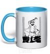 Mug with a colored handle A puss in boots sky-blue фото