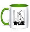 Mug with a colored handle A puss in boots kelly-green фото