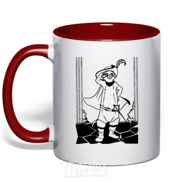 Mug with a colored handle A puss in boots red фото