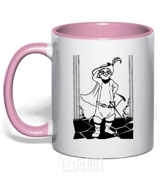 Mug with a colored handle A puss in boots light-pink фото