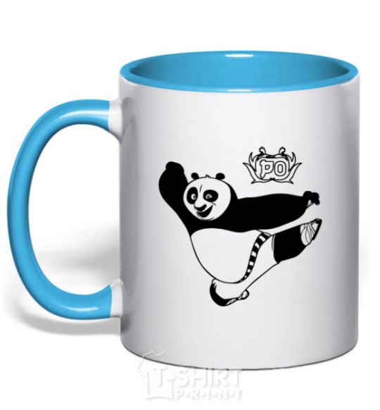 Mug with a colored handle Panda Po sky-blue фото