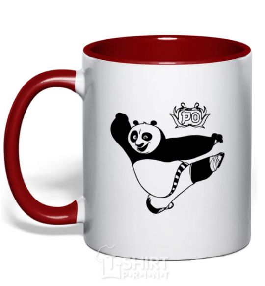 Mug with a colored handle Panda Po red фото