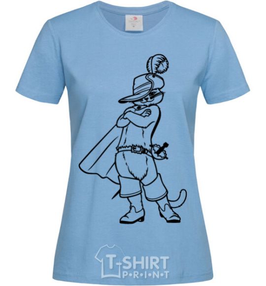 Women's T-shirt A cat in boots with a hat sky-blue фото