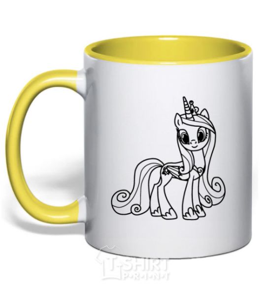 Чашка с цветной ручкой Пони с короной (единорог) Солнечно желтый фото