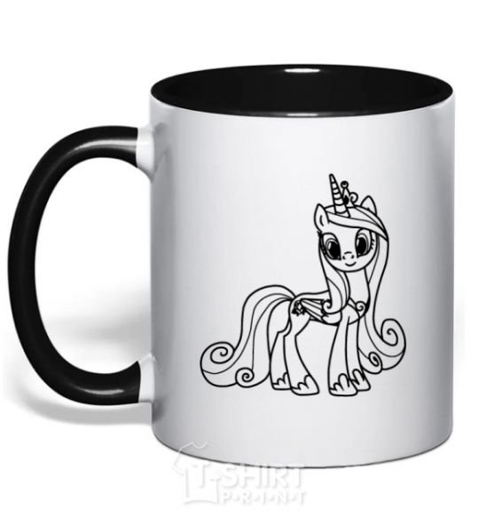 Mug with a colored handle Pony with a crown (unicorn) black фото