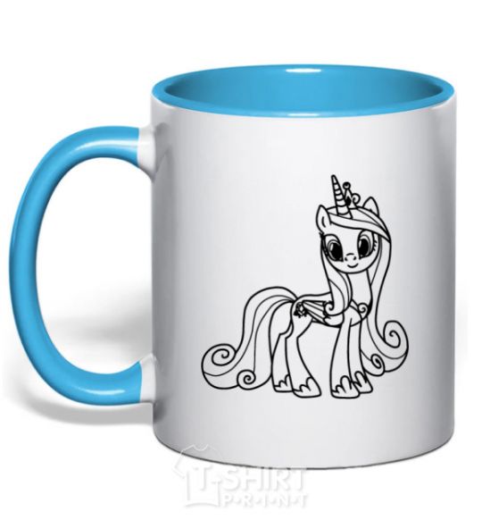 Mug with a colored handle Pony with a crown (unicorn) sky-blue фото