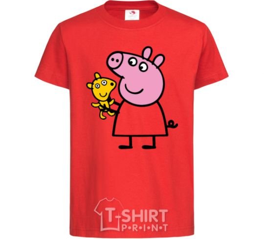 Kids T-shirt Peppa and the teddy bear red фото