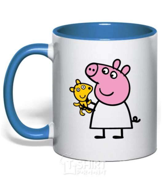 Mug with a colored handle Peppa and the teddy bear royal-blue фото