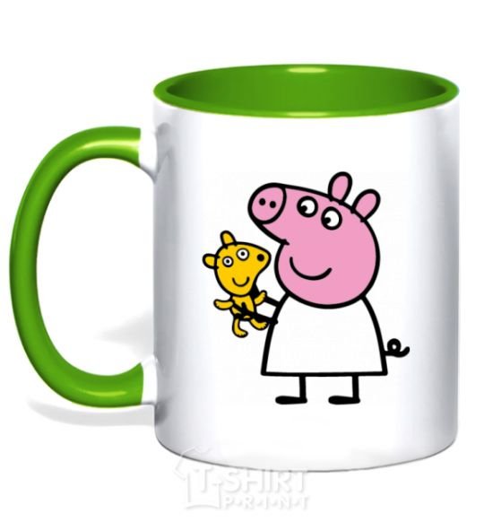 Mug with a colored handle Peppa and the teddy bear kelly-green фото