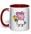Mug with a colored handle Peppa and the teddy bear red фото