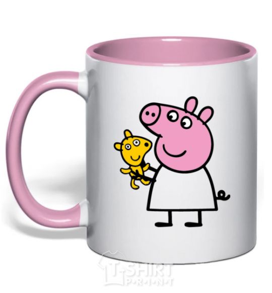 Mug with a colored handle Peppa and the teddy bear light-pink фото