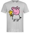 Men's T-Shirt Peppa and the teddy bear grey фото