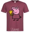 Men's T-Shirt Peppa and the teddy bear burgundy фото