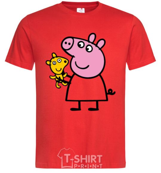 Men's T-Shirt Peppa and the teddy bear red фото