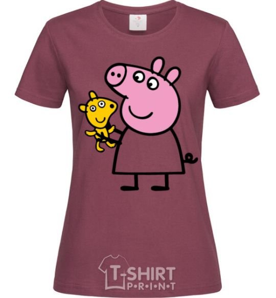 Women's T-shirt Peppa and the teddy bear burgundy фото