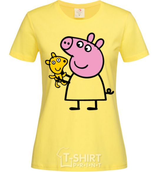 Women's T-shirt Peppa and the teddy bear cornsilk фото