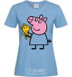 Women's T-shirt Peppa and the teddy bear sky-blue фото