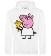 Men`s hoodie Peppa and the teddy bear White фото