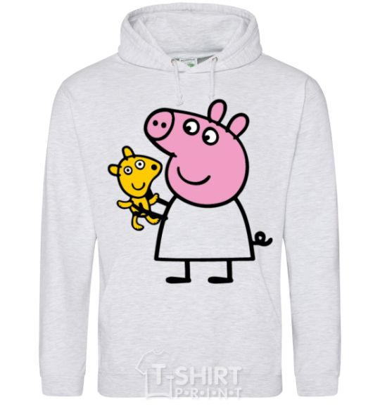 Men`s hoodie Peppa and the teddy bear sport-grey фото