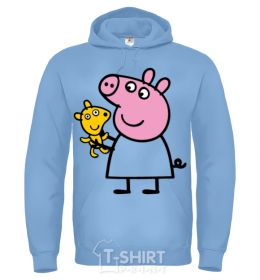 Men`s hoodie Peppa and the teddy bear sky-blue фото