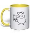Mug with a colored handle Деда Свин yellow фото