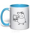 Mug with a colored handle Деда Свин sky-blue фото