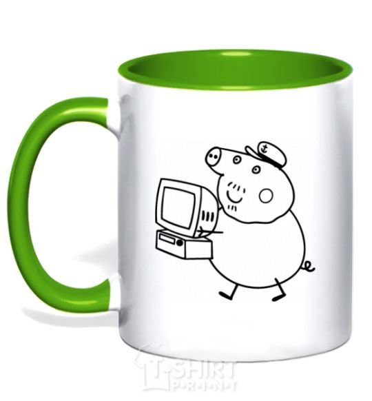 Mug with a colored handle Деда Свин kelly-green фото