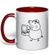 Mug with a colored handle Деда Свин red фото