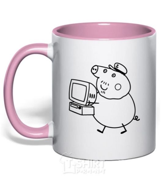 Mug with a colored handle Деда Свин light-pink фото