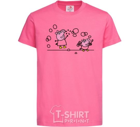 Детская футболка Пеппа иДжордж лопают пузыри Ярко-розовый фото