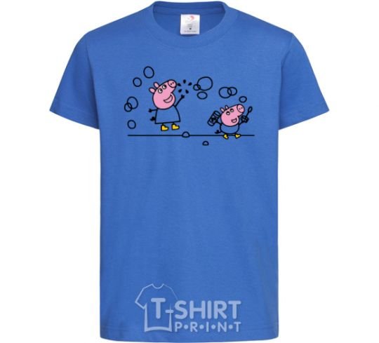 Kids T-shirt Peppa and George bursting bubbles royal-blue фото