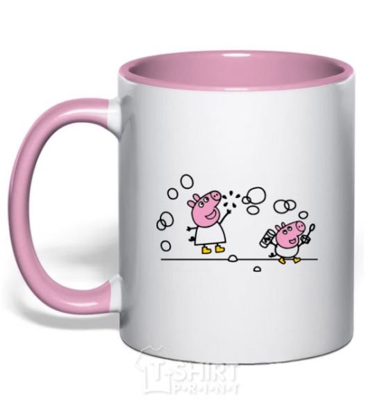 Чашка с цветной ручкой Пеппа иДжордж лопают пузыри Нежно розовый фото