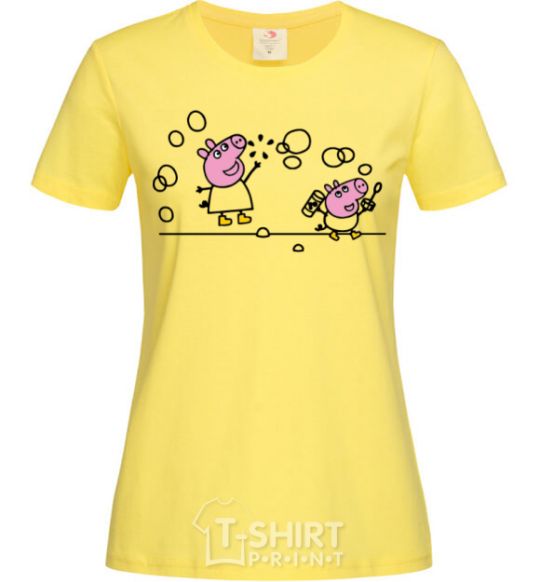 Women's T-shirt Peppa and George bursting bubbles cornsilk фото