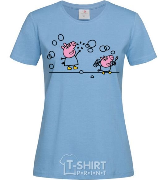 Women's T-shirt Peppa and George bursting bubbles sky-blue фото