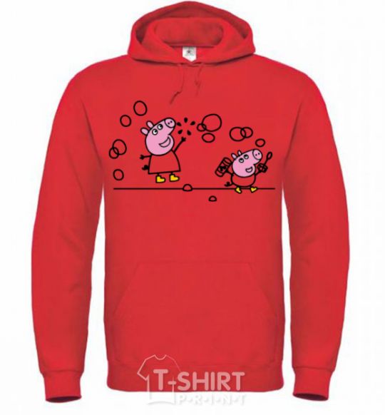 Men`s hoodie Peppa and George bursting bubbles bright-red фото