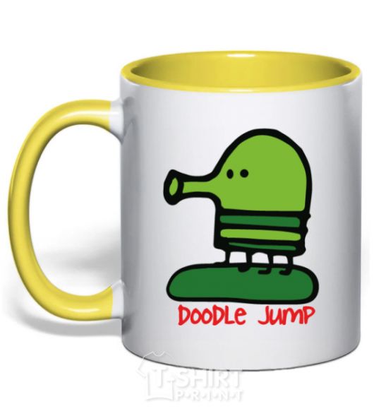 Mug with a colored handle Doodle jumр yellow фото