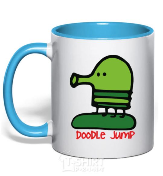 Mug with a colored handle Doodle jumр sky-blue фото