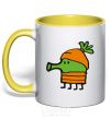 Mug with a colored handle Doodle jumr carrots yellow фото