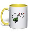 Mug with a colored handle Doodle jumr hearts yellow фото